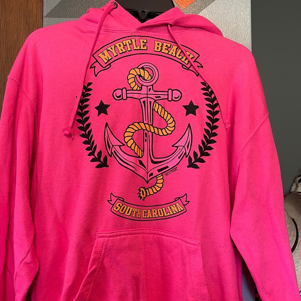 Bright pink Myrtle Beach hoodie